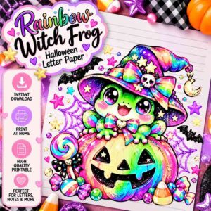Rainbow Witch Frog Halloween Letter Paper instant digital download product display