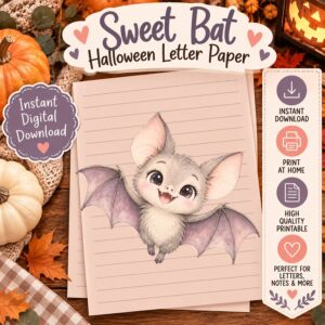 Sweet Bat Halloween Letter Paper instant digital download product display