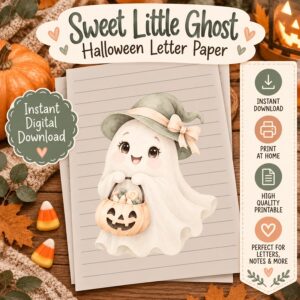 Sweet Little Ghost Halloween Letter Paper digital download product display