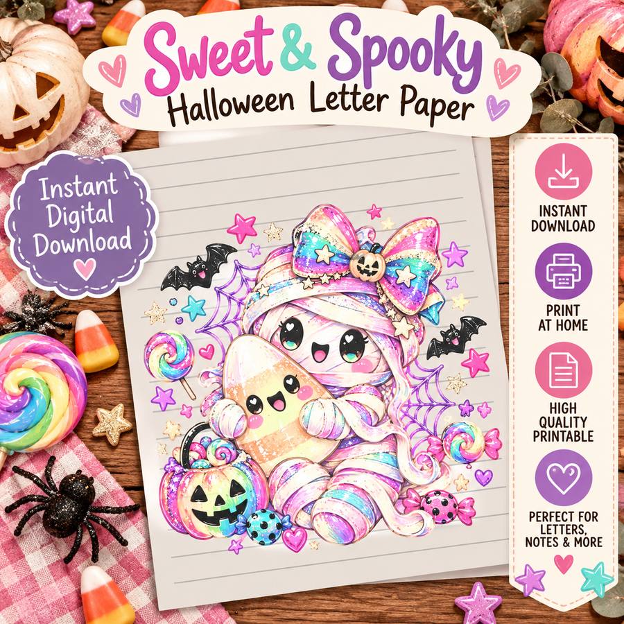 Sweet and Spooky Halloween Letter Paper instant digital download product display